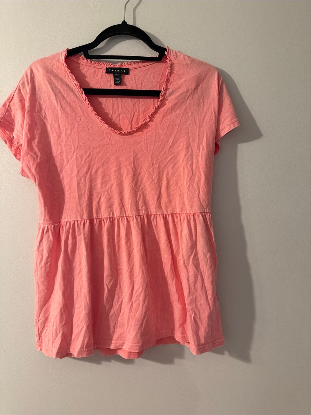 Tribal Coral Peplum Scoop-Neck Tee